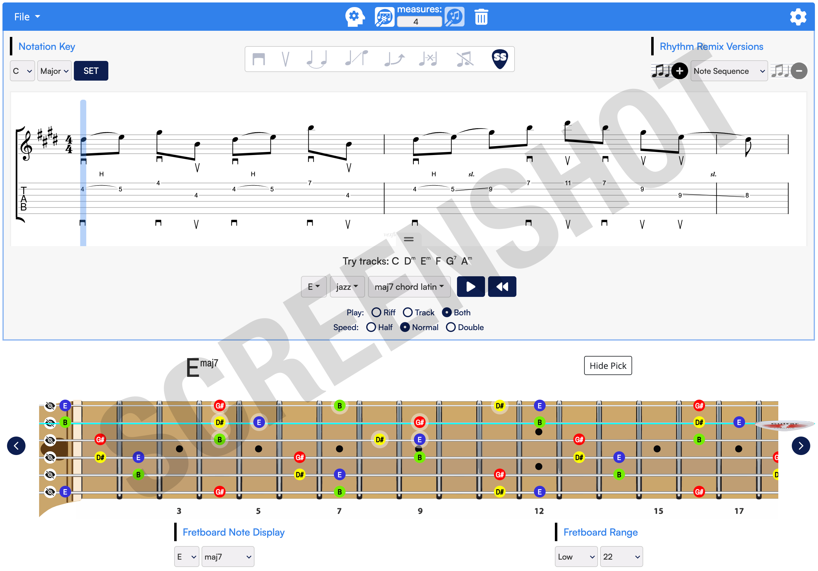 Online Guitar Arpeggios Fretboard Application - Arpeggio Flow - UI Screenshot