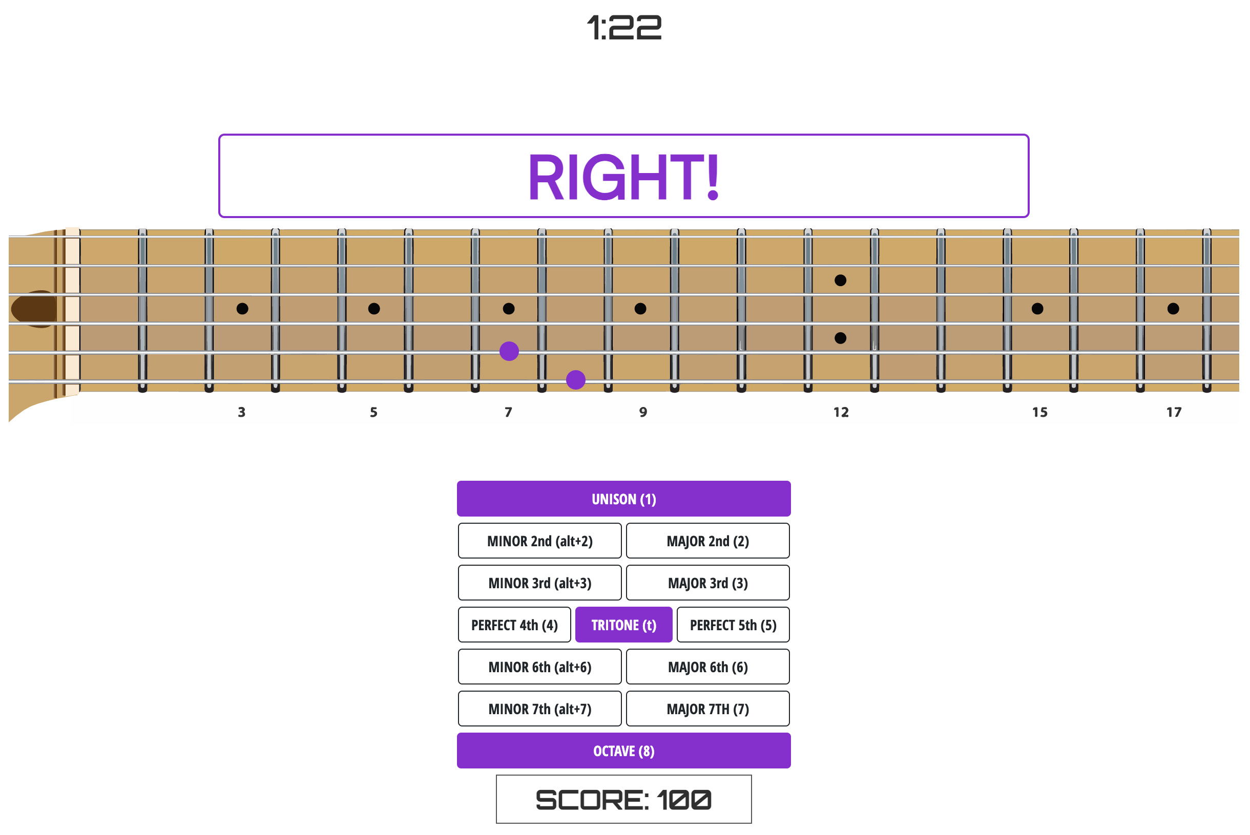 Online Guitar Interval Game - Interval Madness - UI Screenshot