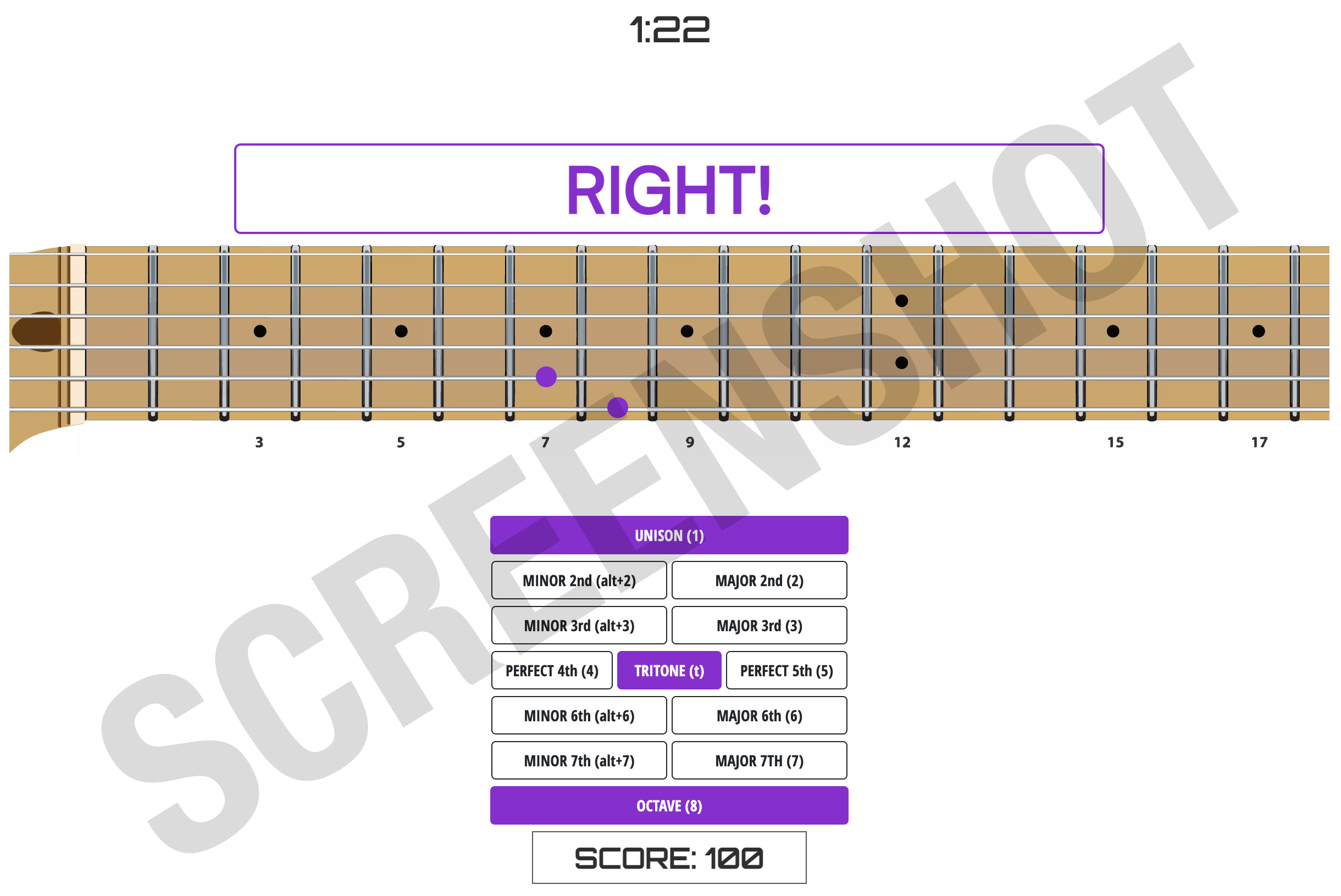 Online Guitar Interval Game - Interval Madness - UI Screenshot